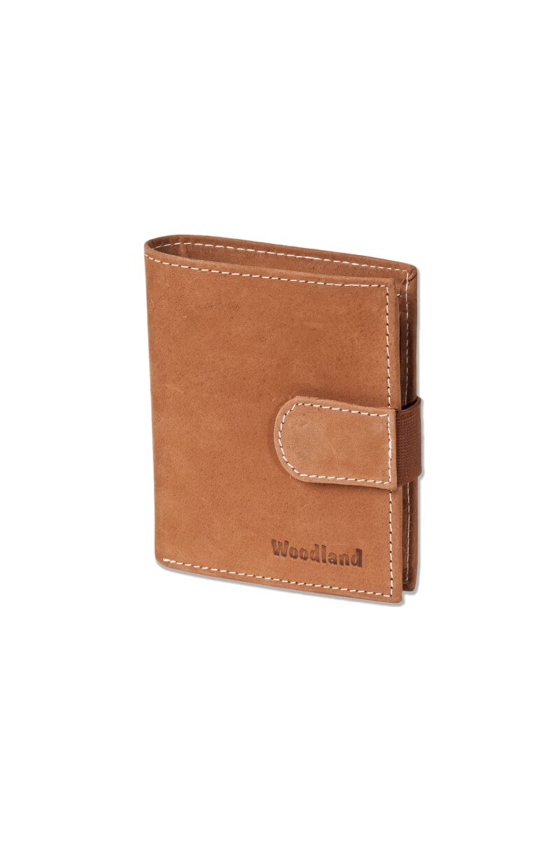 Portofel barbati Woodland, 9x10.8x2 cm, Piele naturala bivol, Cognac