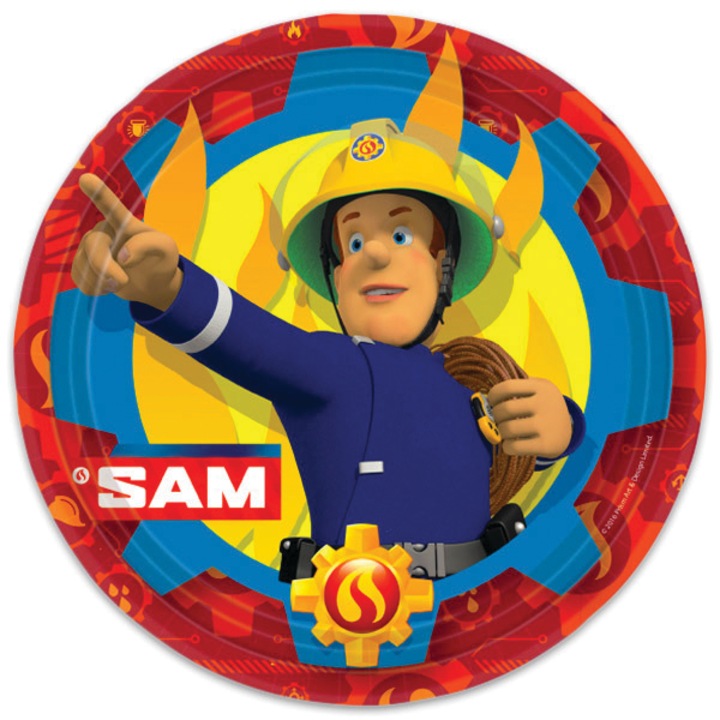 Sam a tűzoltó papír tányér, 8 db- 23 cm