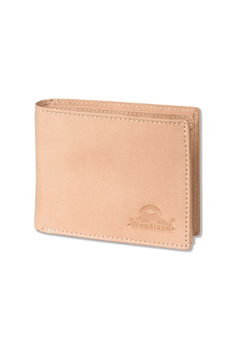 Portofel barbati Woodland, Protectie RFID/NFC, 12x9.5x2.5 cm, Piele naturala bivol, Crem