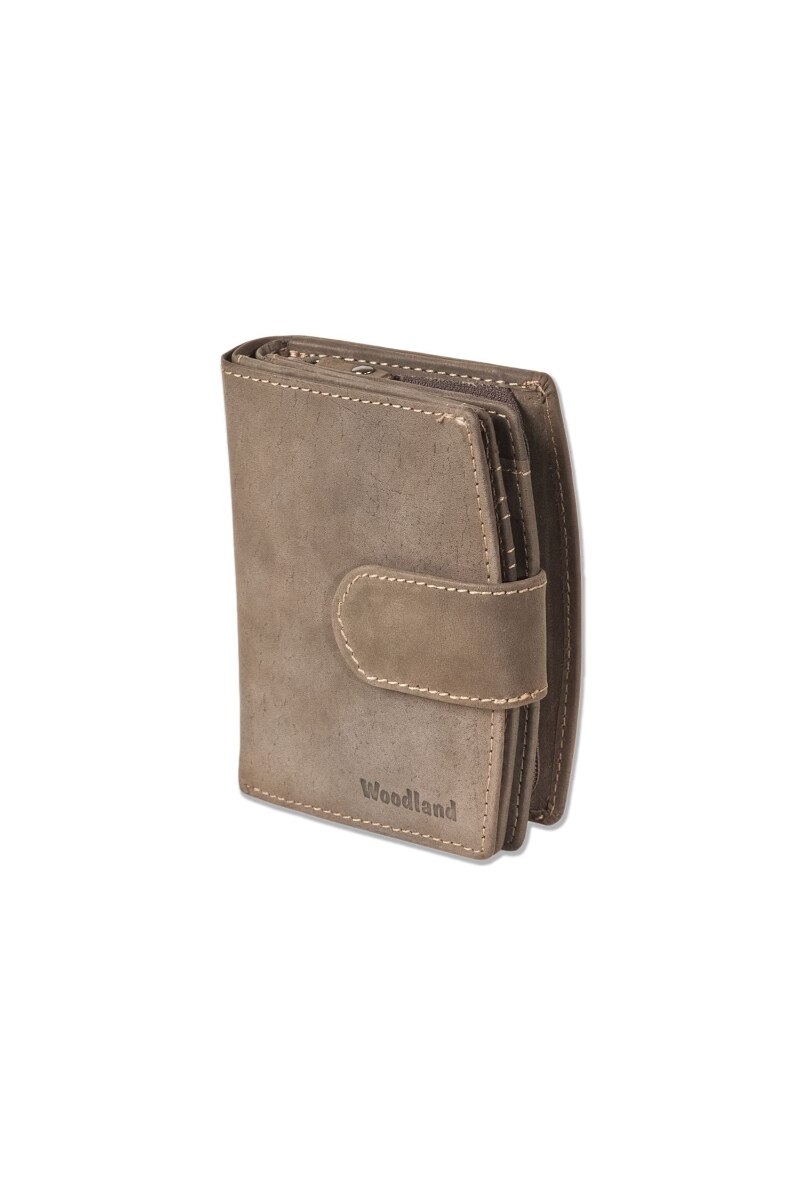 Portofel dama Woodland, 9.8x12.5x2.7 cm, Piele naturala bivol, Maro inchis