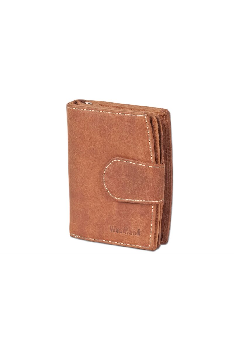 Portofel dama Woodland, 9.8x12.5x2.7 cm, Piele naturala bivol, Cognac