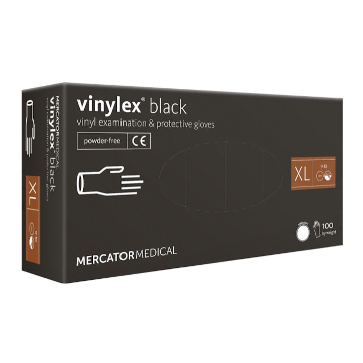 Mercator Medical púdermentes, fekete, Vinyl, XL méretű kesztyű, 100 darab/doboz
