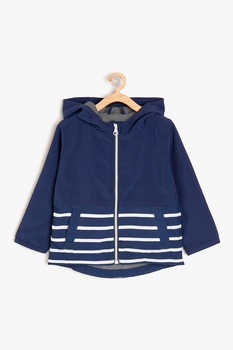 KOTON, Jacheta cu fermoar si buzunare laterale, Bleumarin/Alb, 74-80 CM KOTON, Jacheta cu fermoar si buzunare laterale, Bleumarin/Alb, 74-80 CM