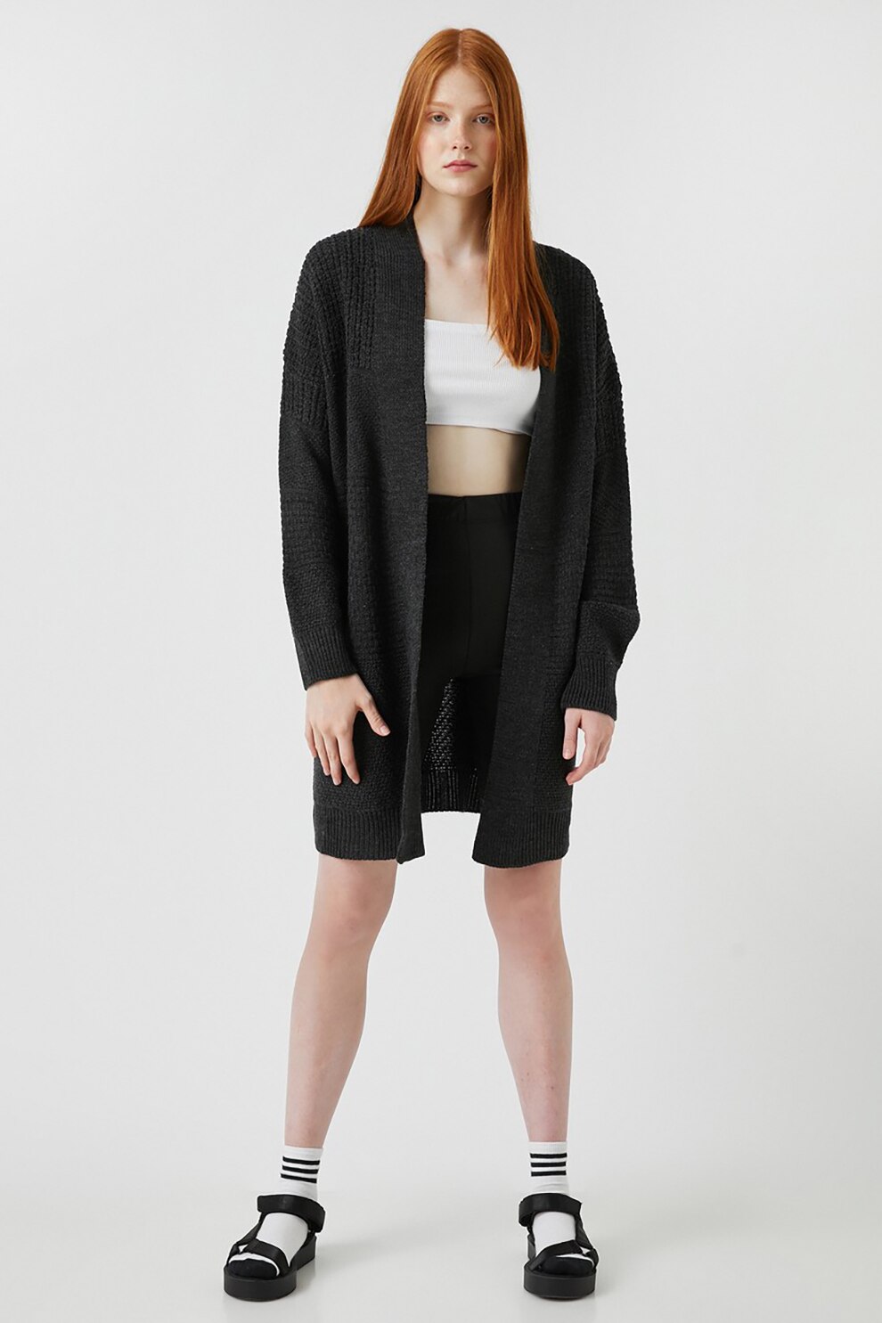 KOTON, Cardigan fara inchidere cu maneci cazute, Negru