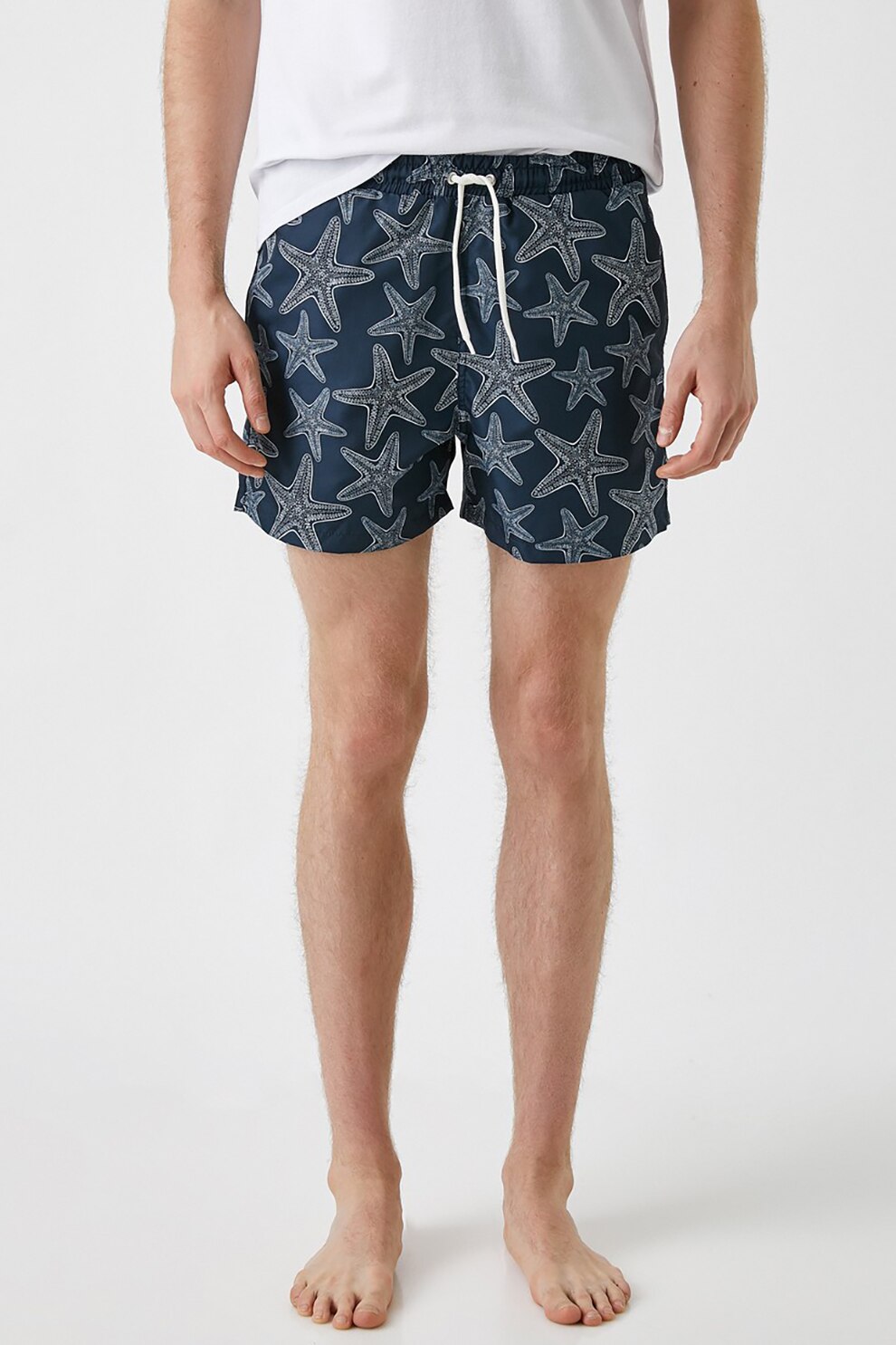 KOTON, Pantaloni scurti de baie cu talie ajustabila si imprimeu, Bleumarin/Alb, S