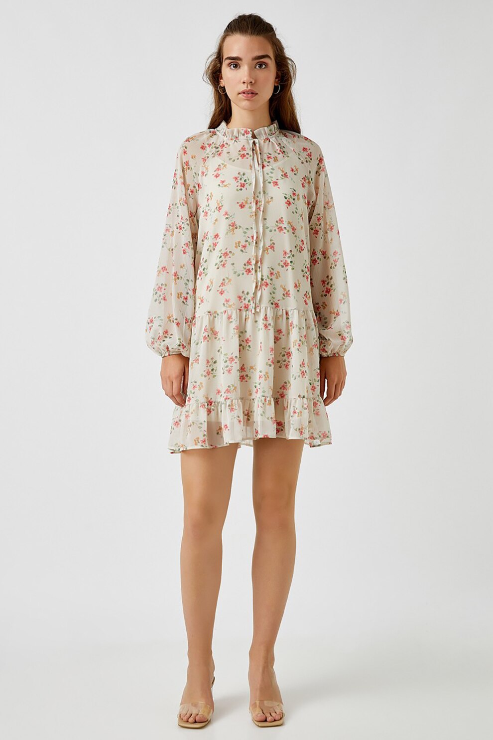 KOTON, Rochie lejera cu imprimeu floral, Bej/Rosu/Verde