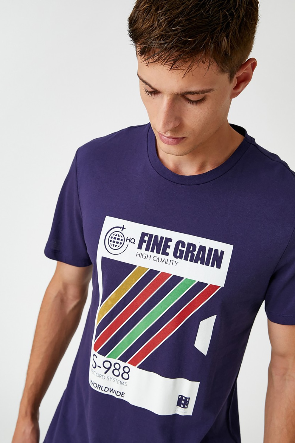 KOTON, Tricou din amestec de bumbac cu imprimeu, Bleumarin/Alb, S