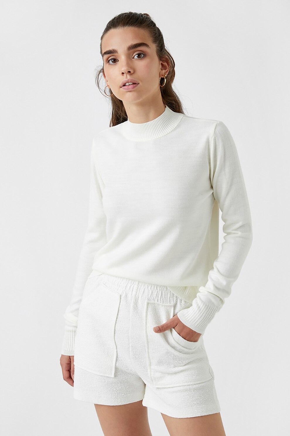 KOTON, Pulover cu terminatii striate, Alb