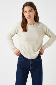 KOTON, Pulover cu decolteu la baza gatului si model uni, Maro deschis melange KOTON, Pulover cu decolteu la baza gatului si model uni, Maro deschis melange