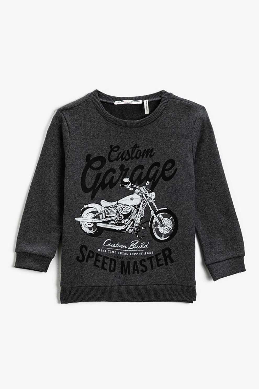 KOTON, Bluza sport cu decolteu la baza gatului si imprimeu text si grafic, Gri antracit/Alb