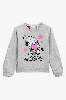 KOTON, Bluza sport din amestec de bumbac cu Snoopy, Gri melange/Roz KOTON, Bluza sport din amestec de bumbac cu Snoopy, Gri melange/Roz