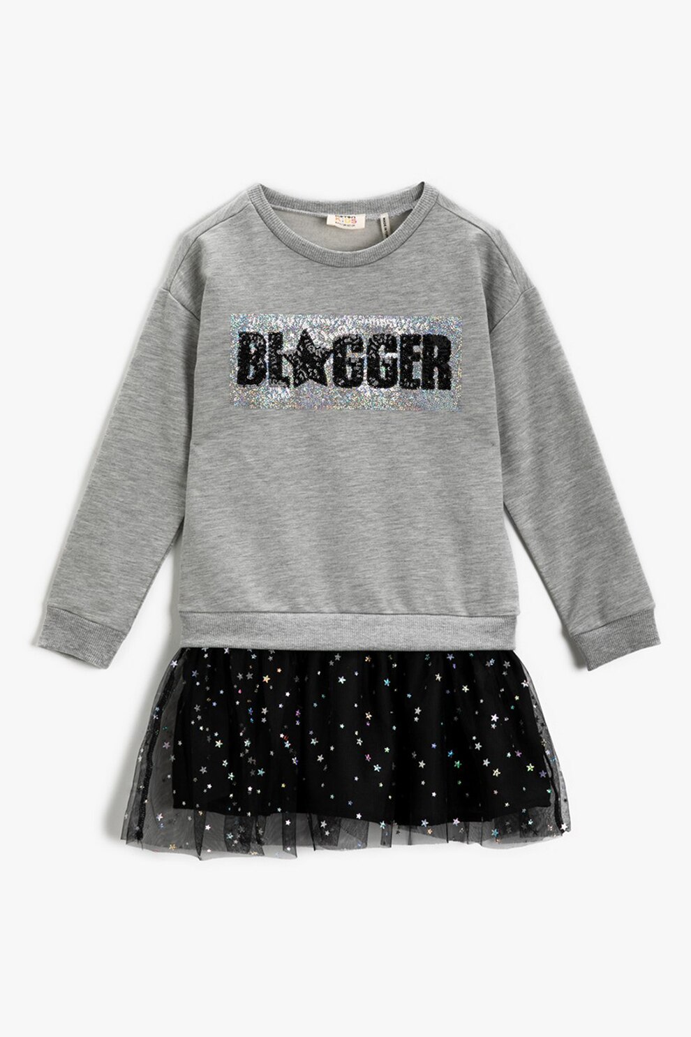 KOTON, Rochie din amestec de bumbac cu aspect 2in1, Gri melange/Negru, 110-116 CM