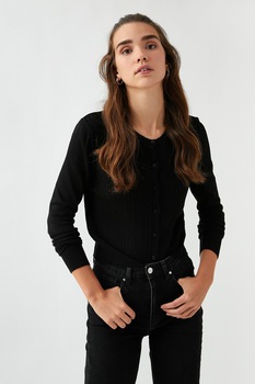 KOTON, Cardigan cu model cu torsade si cu nasturi, Negru KOTON, Cardigan cu model cu torsade si cu nasturi, Negru