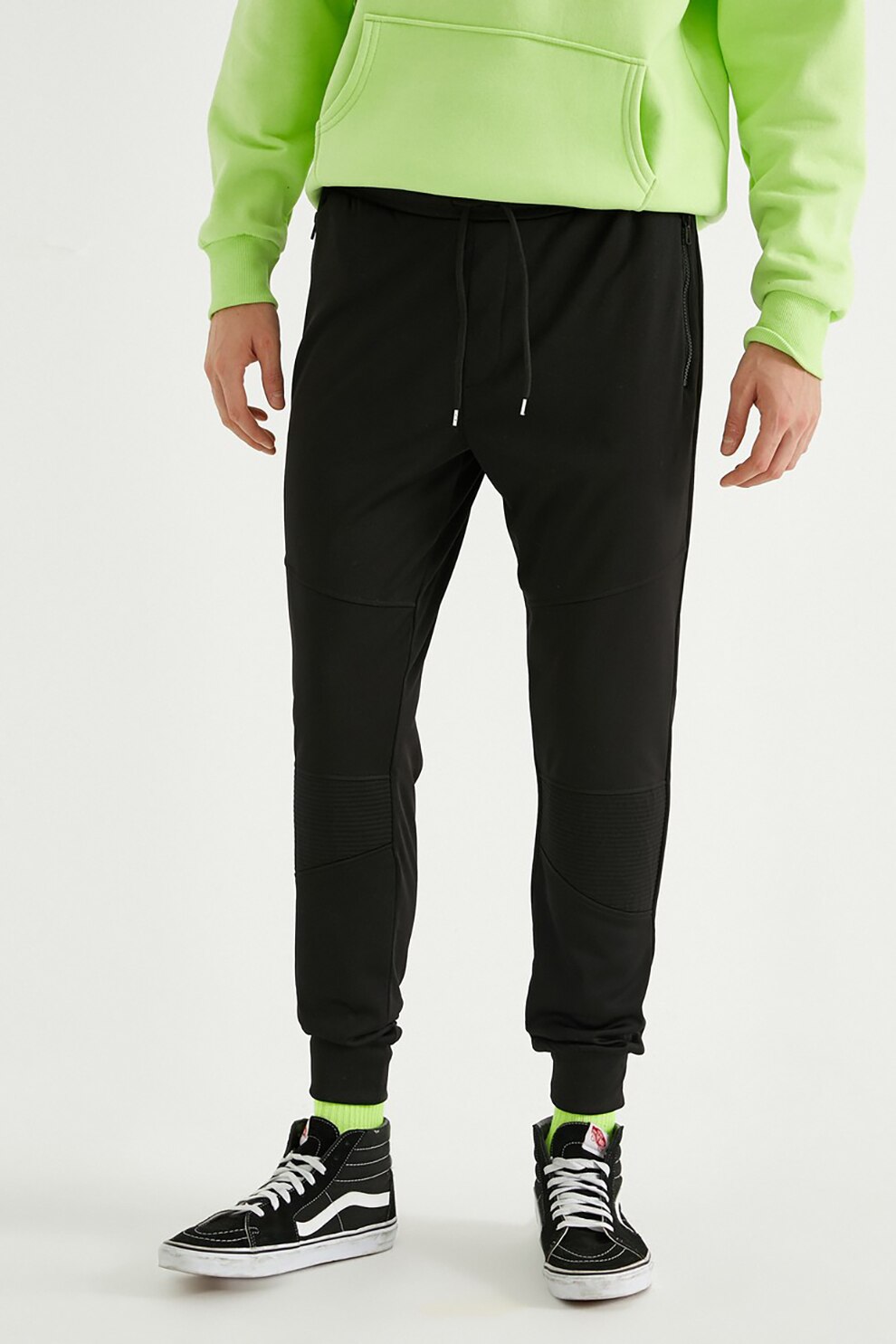 KOTON, Pantaloni sport conici cu snur, Negru