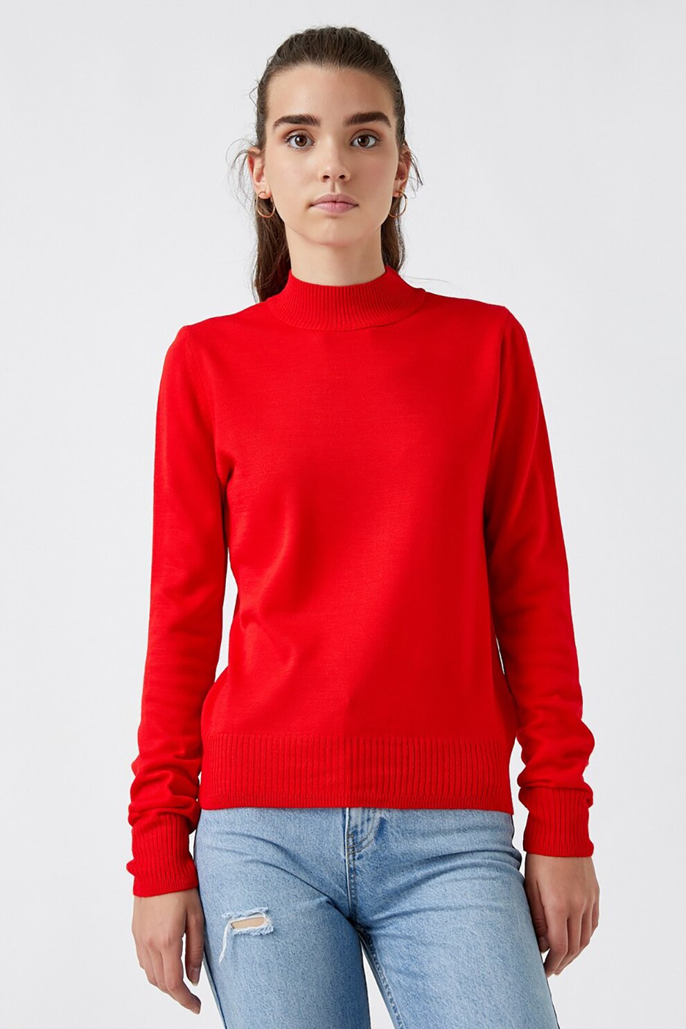 KOTON, Pulover cu terminatii striate, Rosu