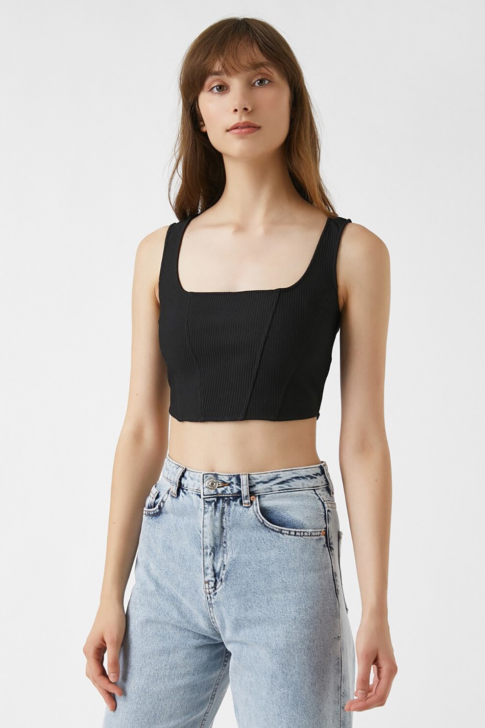 KOTON, Top crop cu decolteu patrat, Negru
