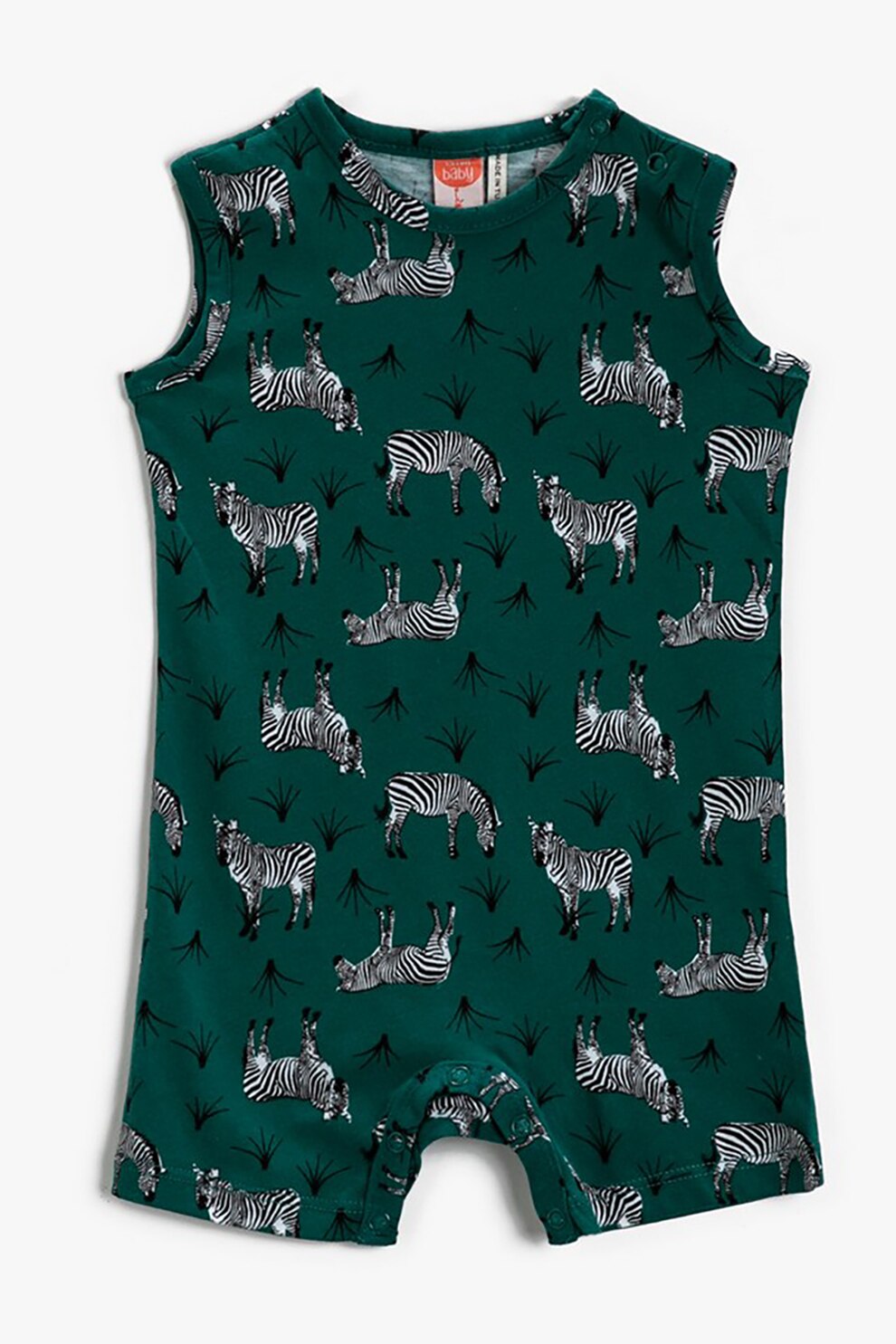 KOTON, Salopeta scurta cu model grafic, Verde forest/Alb