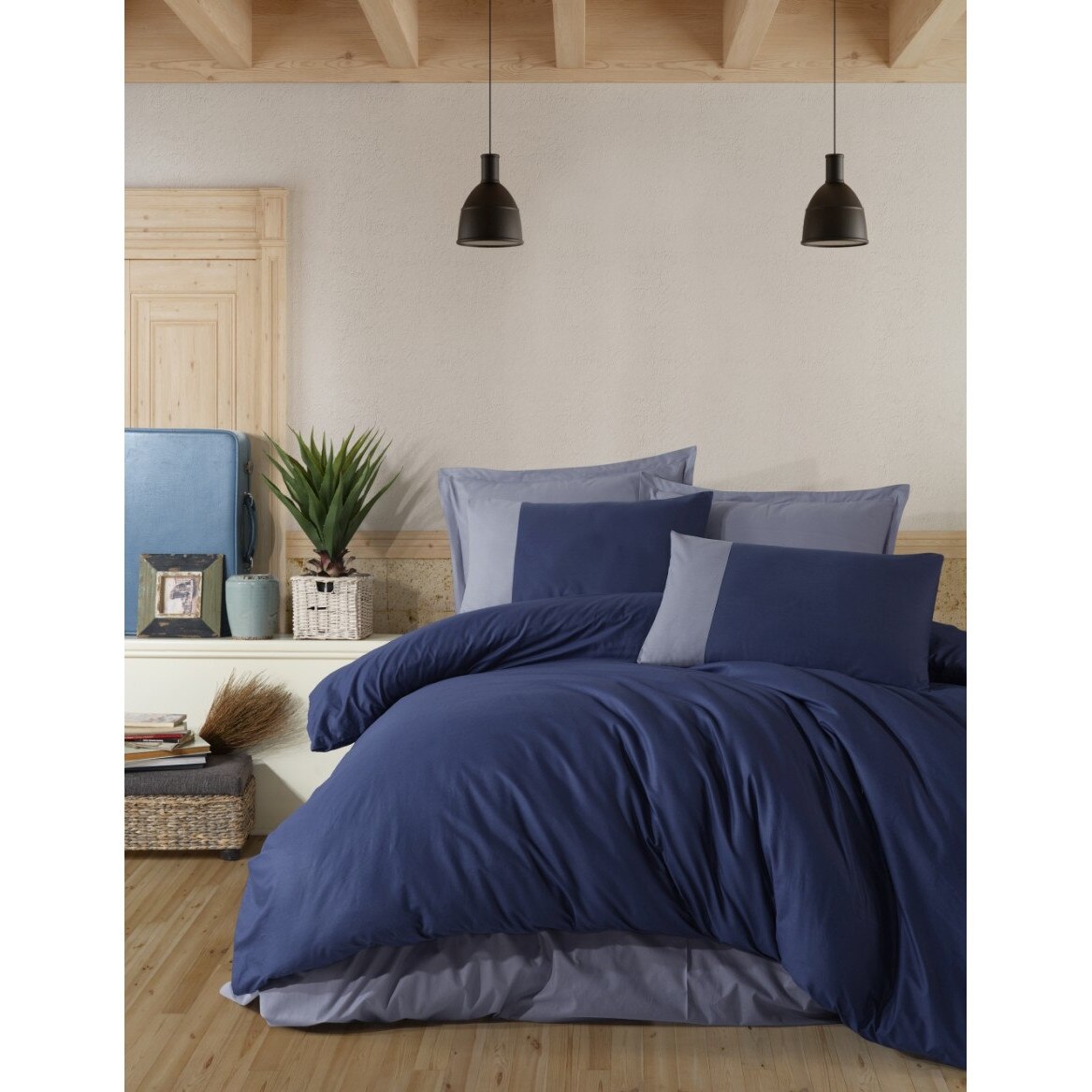 Set lenjerie pat dublu bumbac 100% ranforce, 4 piese, 240 x 260 cm, Ralex Pucioasa, Pure V3