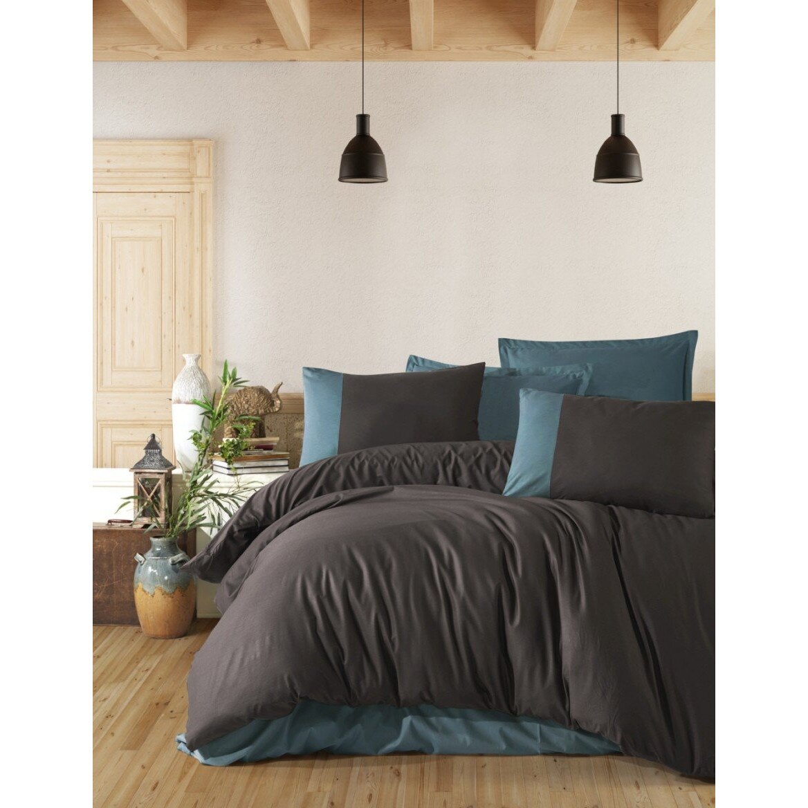 Set lenjerie pat dublu bumbac 100% ranforce, 4 piese, 240 x 260 cm, Ralex Pucioasa, Pure V5