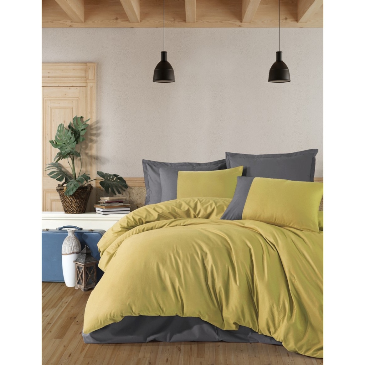 Set lenjerie pat dublu bumbac 100% ranforce, 4 piese, 240 x 260 cm, Ralex Pucioasa, Pure V7