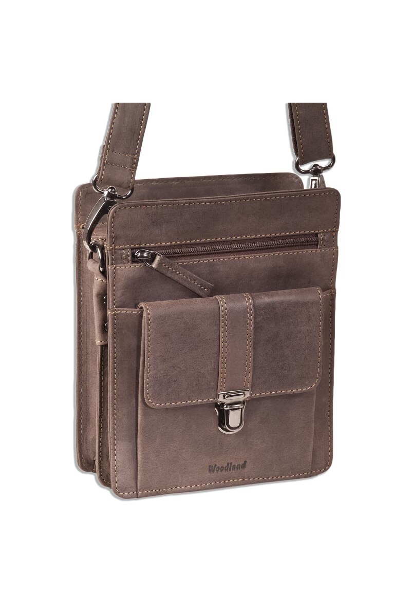 Geanta de umar Woodland, 18x22x9 cm, Piele naturala bivol, Maro inchis