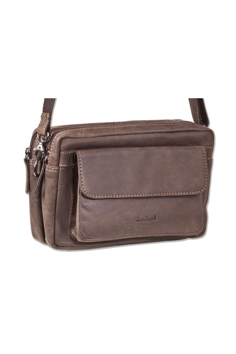 Geanta de umar Woodland, 24x16x12 cm, Piele naturala bivol, Maro inchis