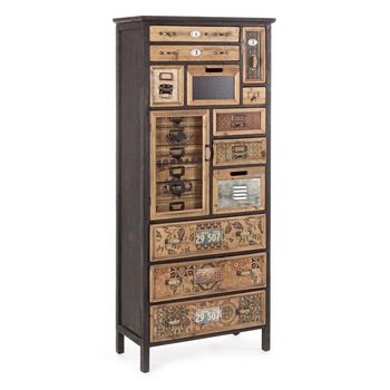 Comoda 12 sertare 1 usa din lemn maro si metal Sixtem 66 cm x 32 cm x 152.3 h Comoda 12 sertare 1 usa din lemn maro si metal Sixtem 66 cm x 32 cm x 152.3 h