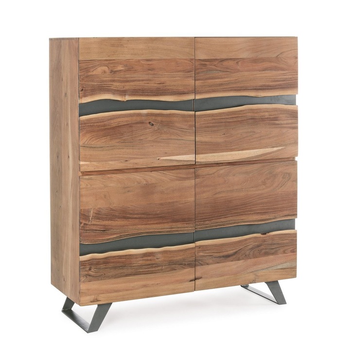Сандък от 2 кафяви дървени врати с метална вложка Aron 118 cm x 45 cm x 138 h