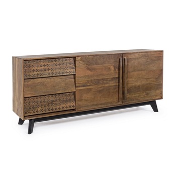 Comoda 3 sertare 2 usi din lemn maro Emira 196 cm x 45 cm x 85 h Comoda 3 sertare 2 usi din lemn maro Emira 196 cm x 45 cm x 85 h