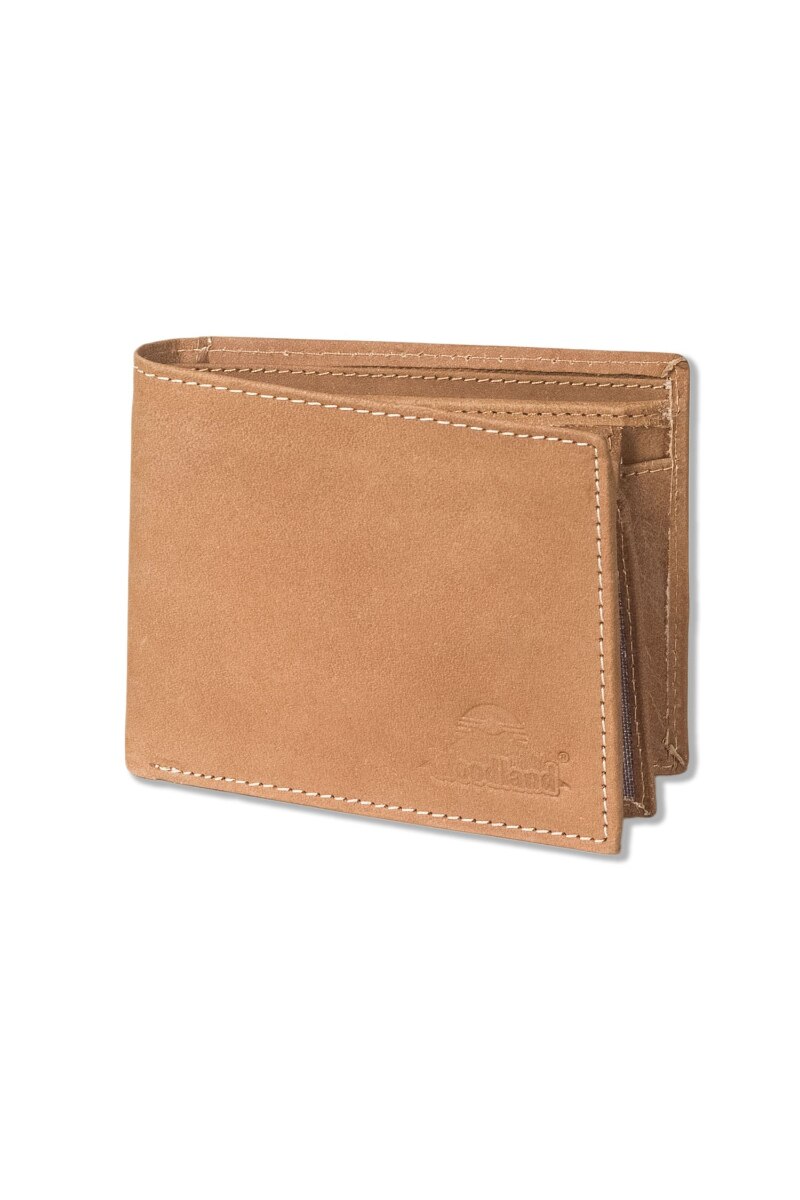 Portofel barbati Woodland, Protectie RFID/NFC, 12x9.5x2.5 cm, Piele naturala bivol, Cognac