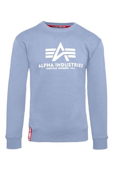 ALPHA INDUSTRIES, Bluza sport cu decolteu la baza gatului si imprimeu logo, Albastru lavanda/Alb ALPHA INDUSTRIES, Bluza sport cu decolteu la baza gatului si imprimeu logo, Albastru lavanda/Alb