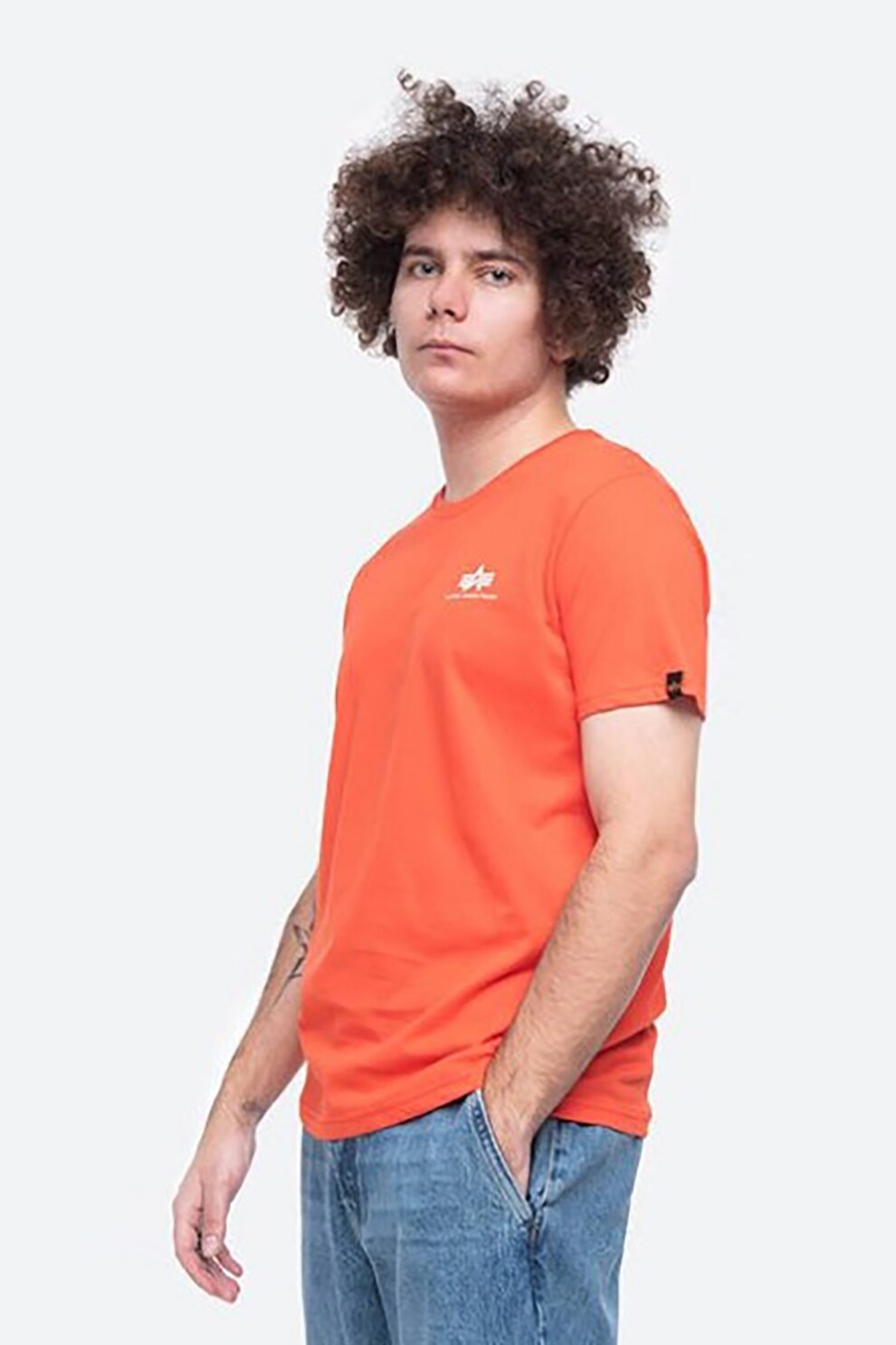 ALPHA INDUSTRIES, Tricou de bumbac cu decolteu rotund, Oranj mandarina