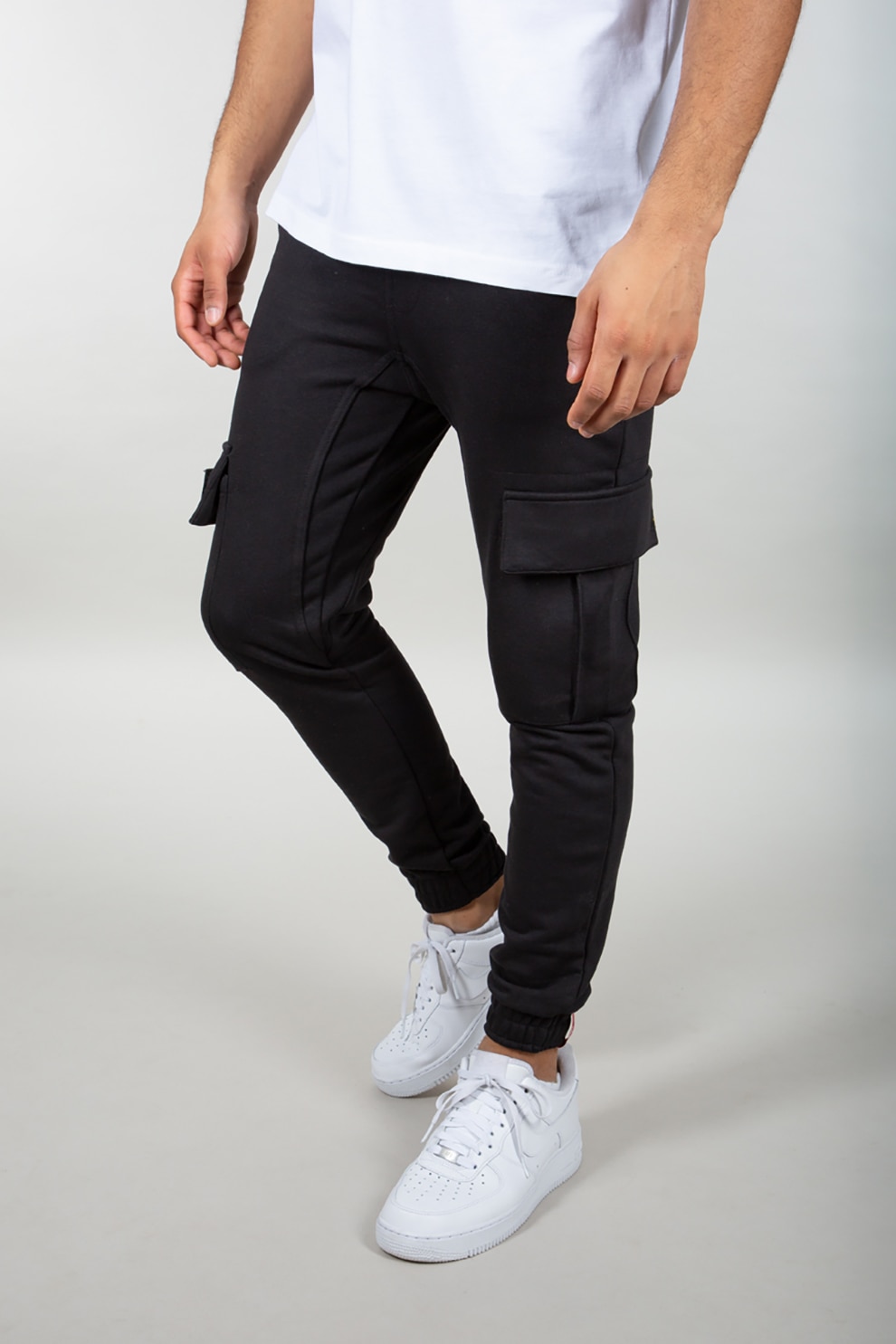 ALPHA INDUSTRIES, Pantaloni cargo conici cu talie elastica, Negru stins, XL