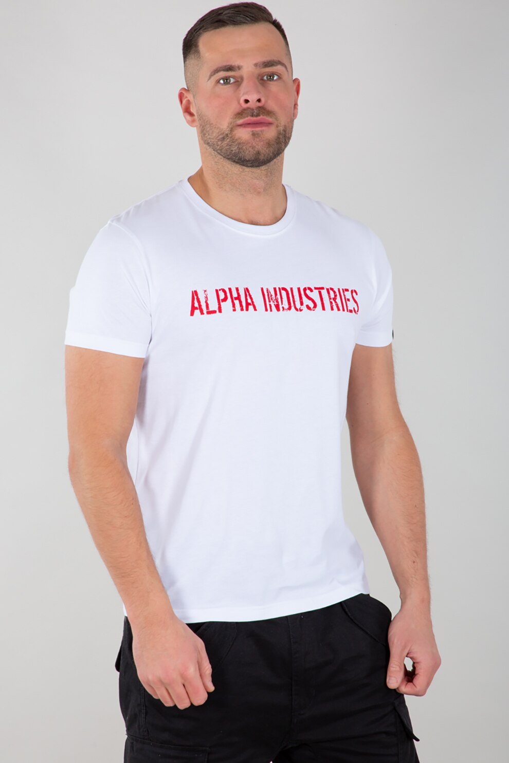 ALPHA INDUSTRIES, Tricou cu imprimeu text, Alb/Rosu