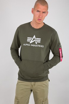 ALPHA INDUSTRIES, Bluza sport cu imprimeu logo, Verde feriga, S ALPHA INDUSTRIES, Bluza sport cu imprimeu logo, Verde feriga, S