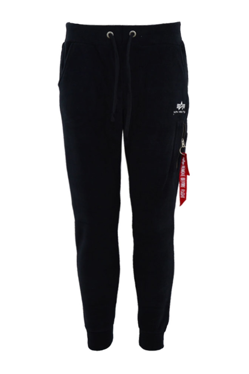 ALPHA INDUSTRIES, Pantaloni sport conici din fleece cu talie medie, Negru