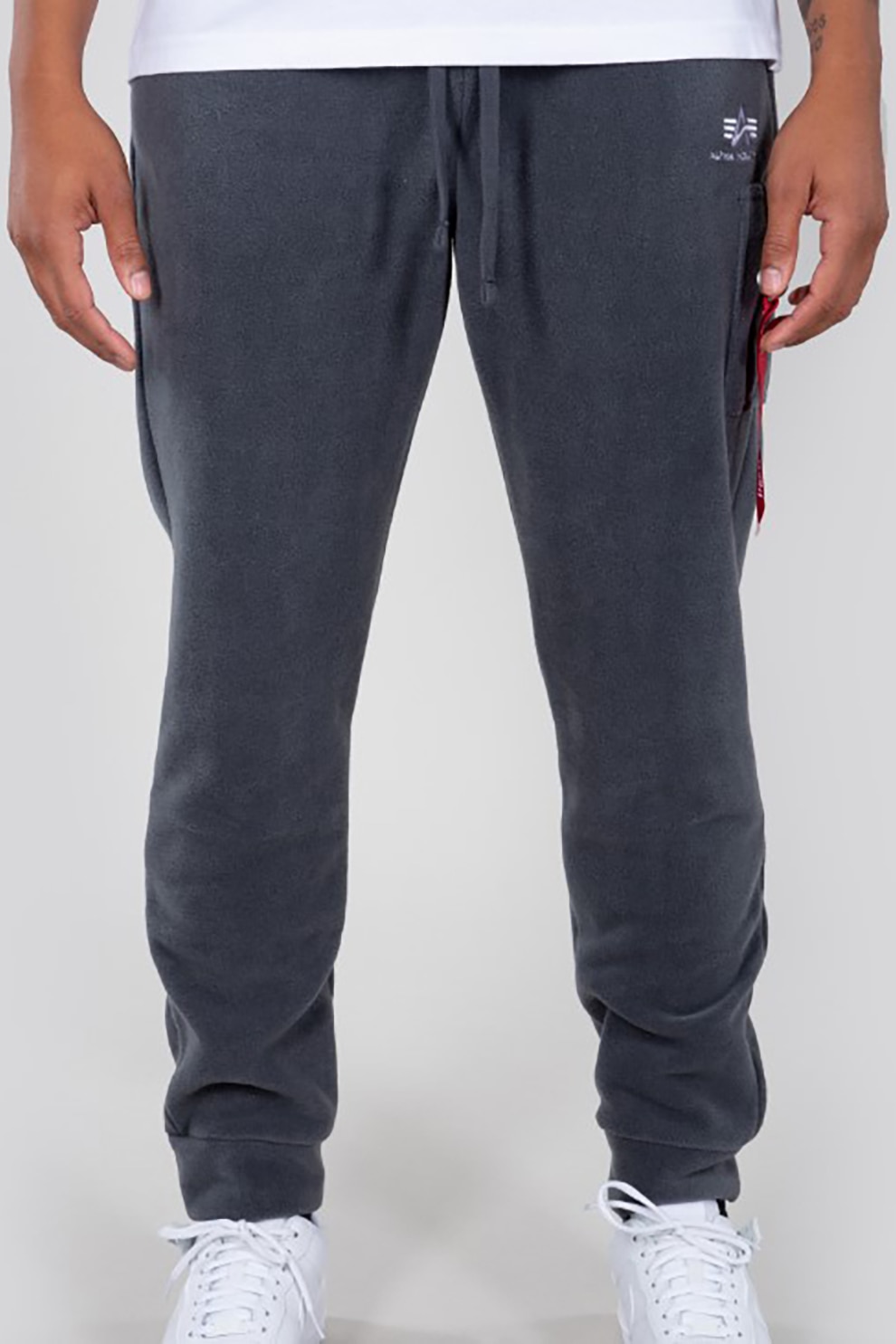 ALPHA INDUSTRIES, Pantaloni sport conici din fleece cu talie medie, Gri carbune