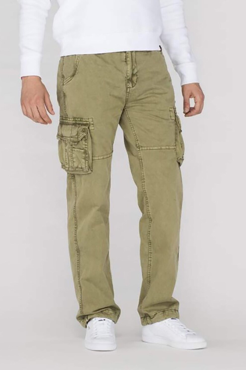 ALPHA INDUSTRIES, Pantaloni cargo de bumbac cu logo, Verde sparanghel