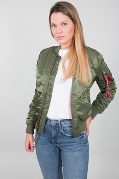 ALPHA INDUSTRIES, Jacheta usoara cu terminatii striate, Verde feriga, XS ALPHA INDUSTRIES, Jacheta usoara cu terminatii striate, Verde feriga, XS