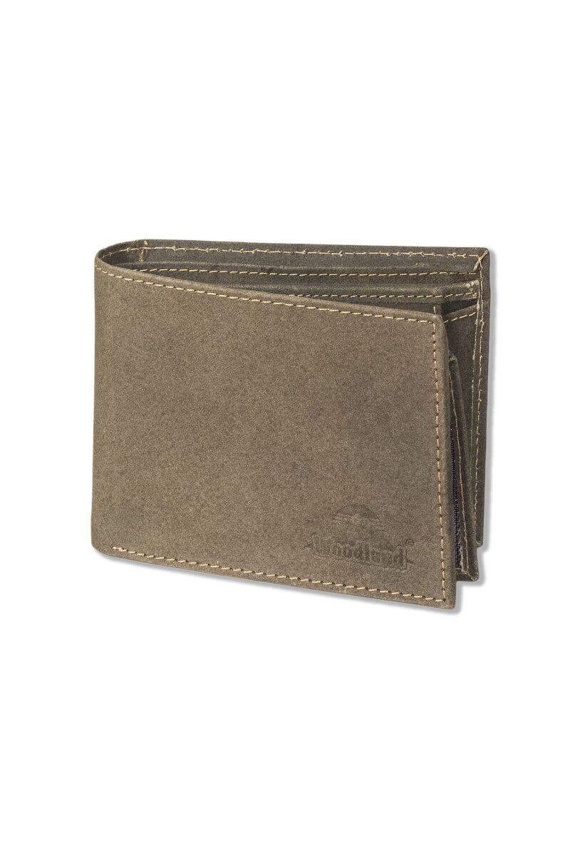 Portofel barbati Woodland, Protectie RFID/NFC, 12x9.5x2.5 cm, Piele naturala bivol, Maro inchis