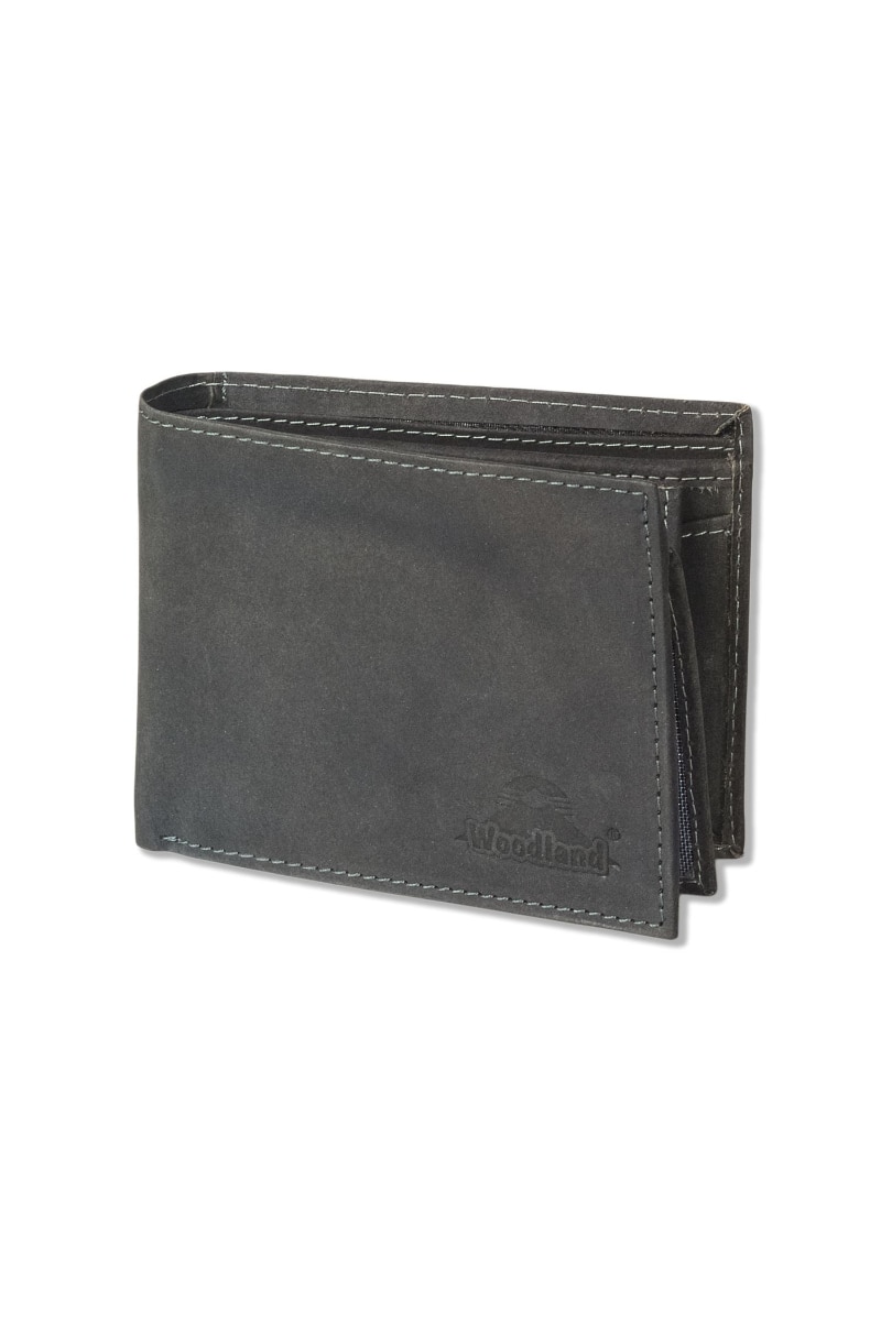 Portofel barbati Woodland, Protectie RFID/NFC, 12x9.5x2.5 cm, Piele naturala bivol, Negru