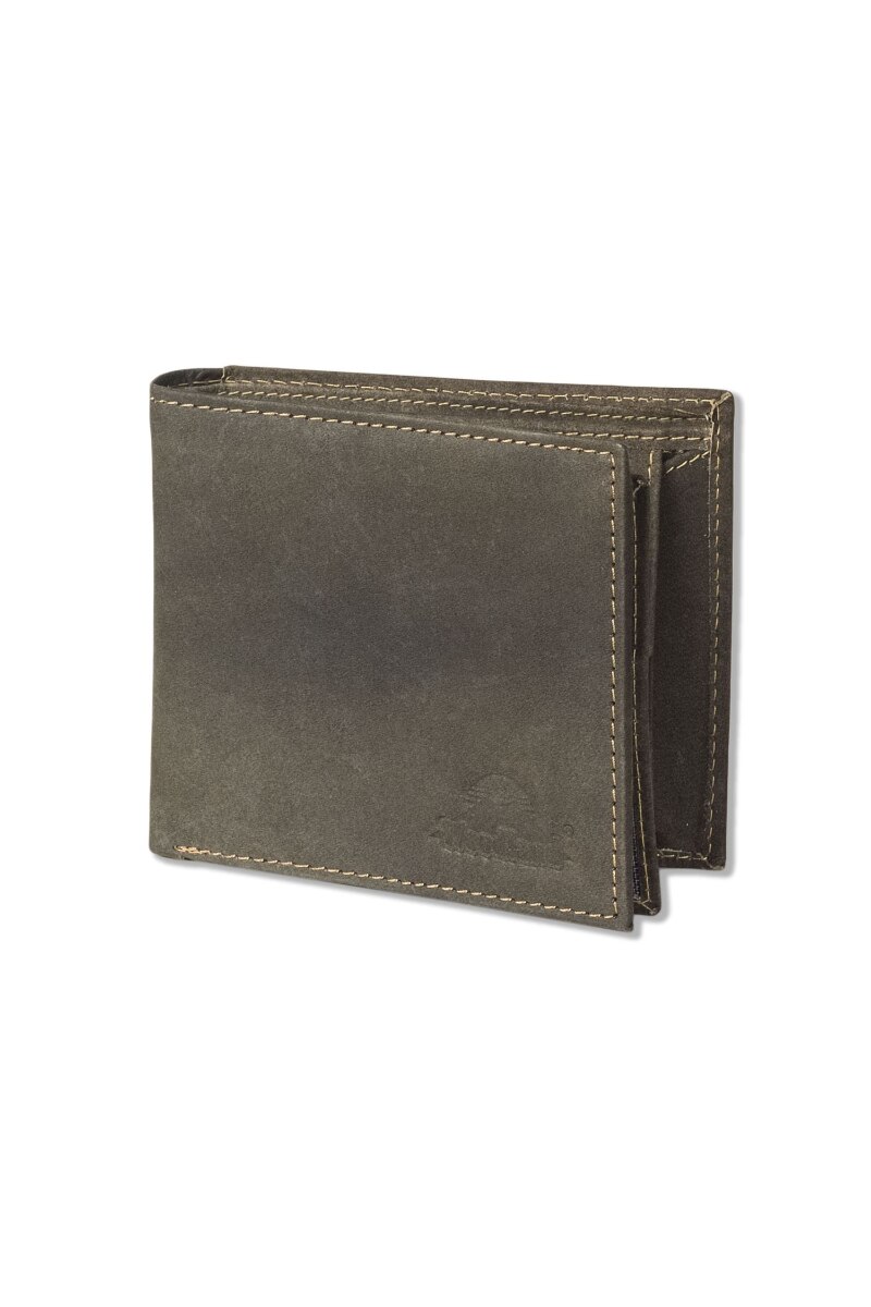 Portofel barbati Woodland, Protectie RFID/NFC, 12x10.5x2.5 cm, Piele naturala bivol, Maro inchis