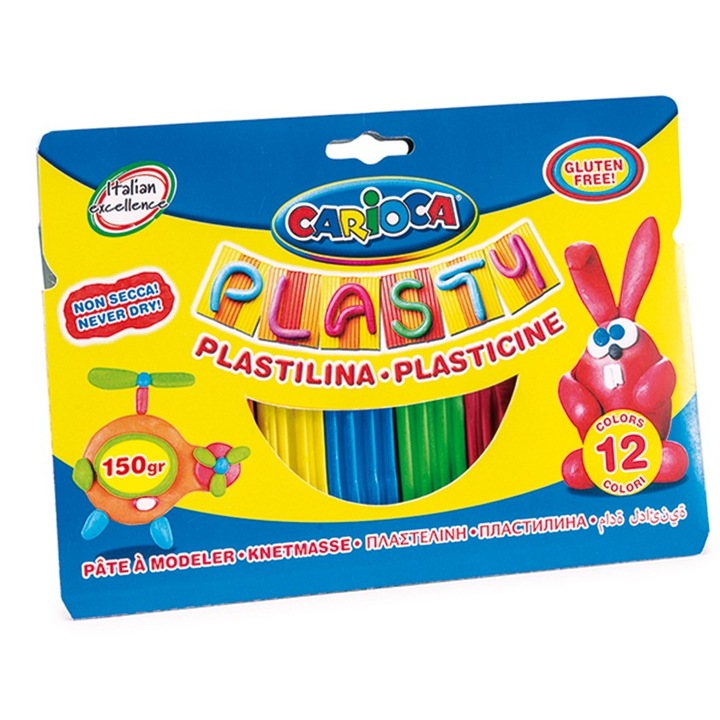 Моделин CARIOCA Plasty, 12 цвята, 12.5 гр