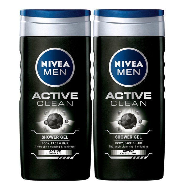 Nivea akciós csomag, Active Clean férfi tusfürdő, 2 x 500 ml