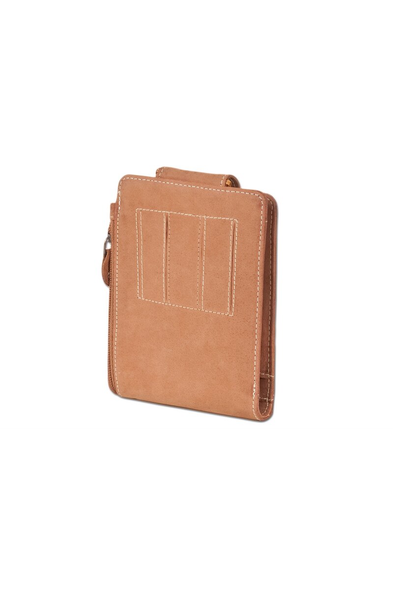 Portofel Woodland, Atasabil curea, 15.5x12x2 cm, Piele naturala bivol, Cognac