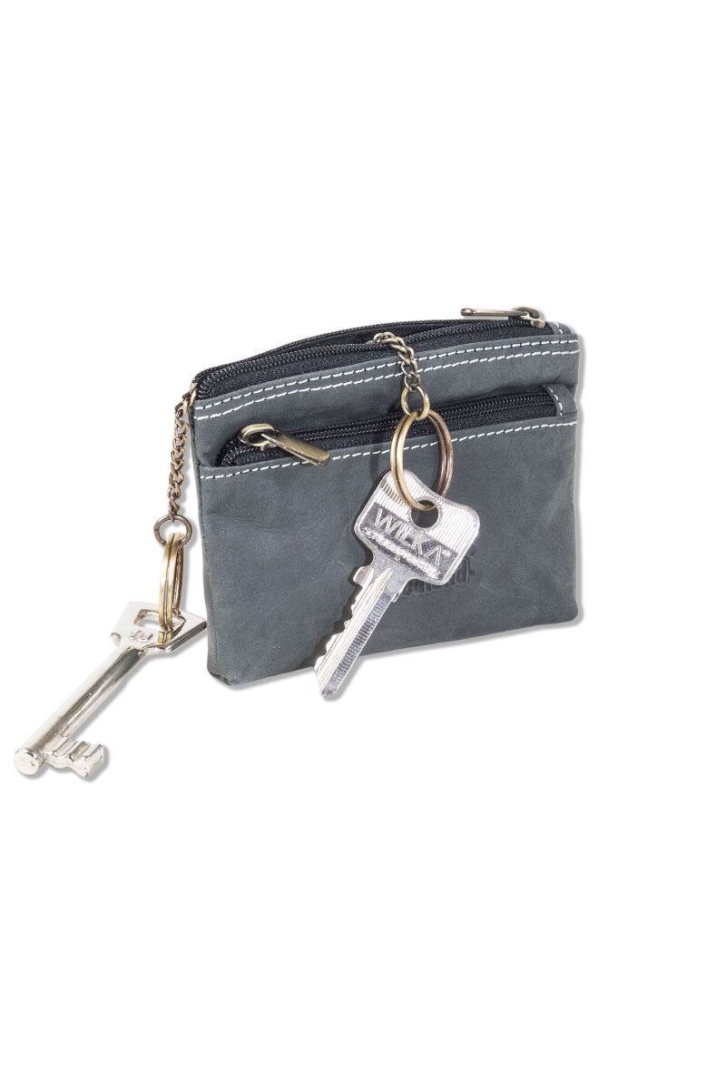 Husa chei Woodland, 11.5x9x1 cm, Piele naturala bivol, Negru