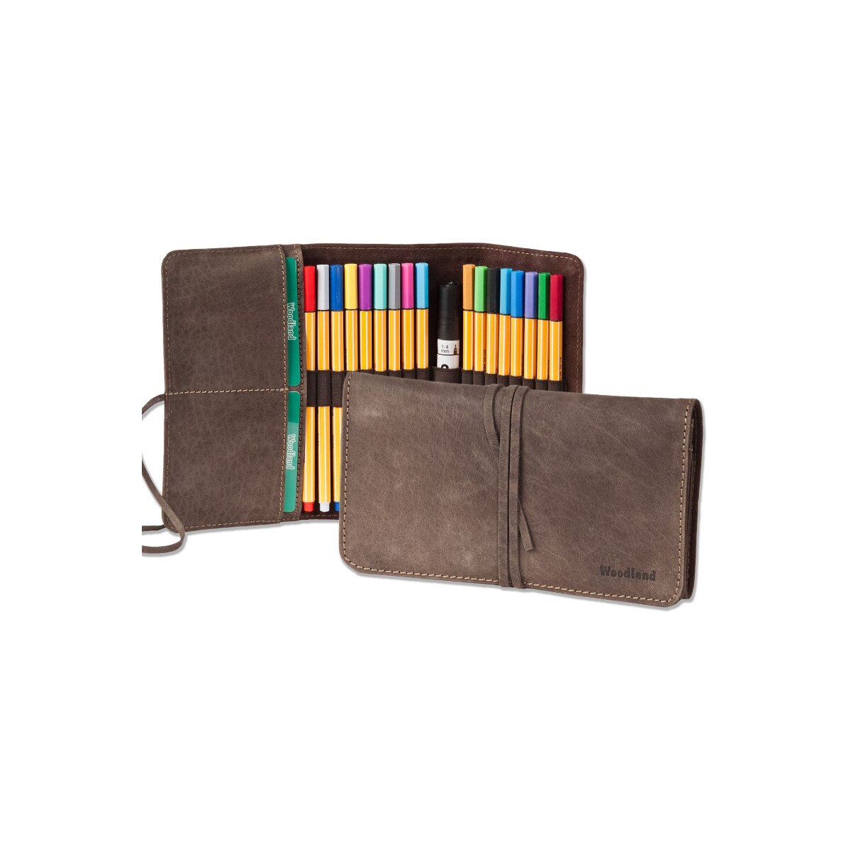 Penar Woodland, 10x19x3 cm, 18 bucle, Piele naturala bivol, Maro inchis