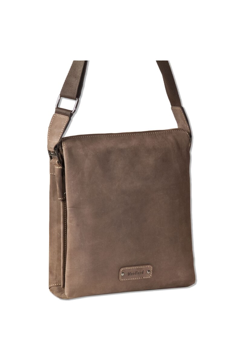 Geanta de umar Woodland, Compartiment tableta 28x20 cm, Piele naturala bivol, Maro inchis