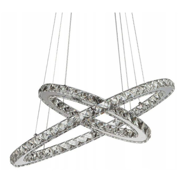 Lustra cu telecomanda, Rea, LED, Metal/Sticla, Argintiu, 495x300x900 mm