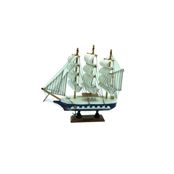 Corabie decorativa Atelier, Lemn, Alb/Albastru, 22cm